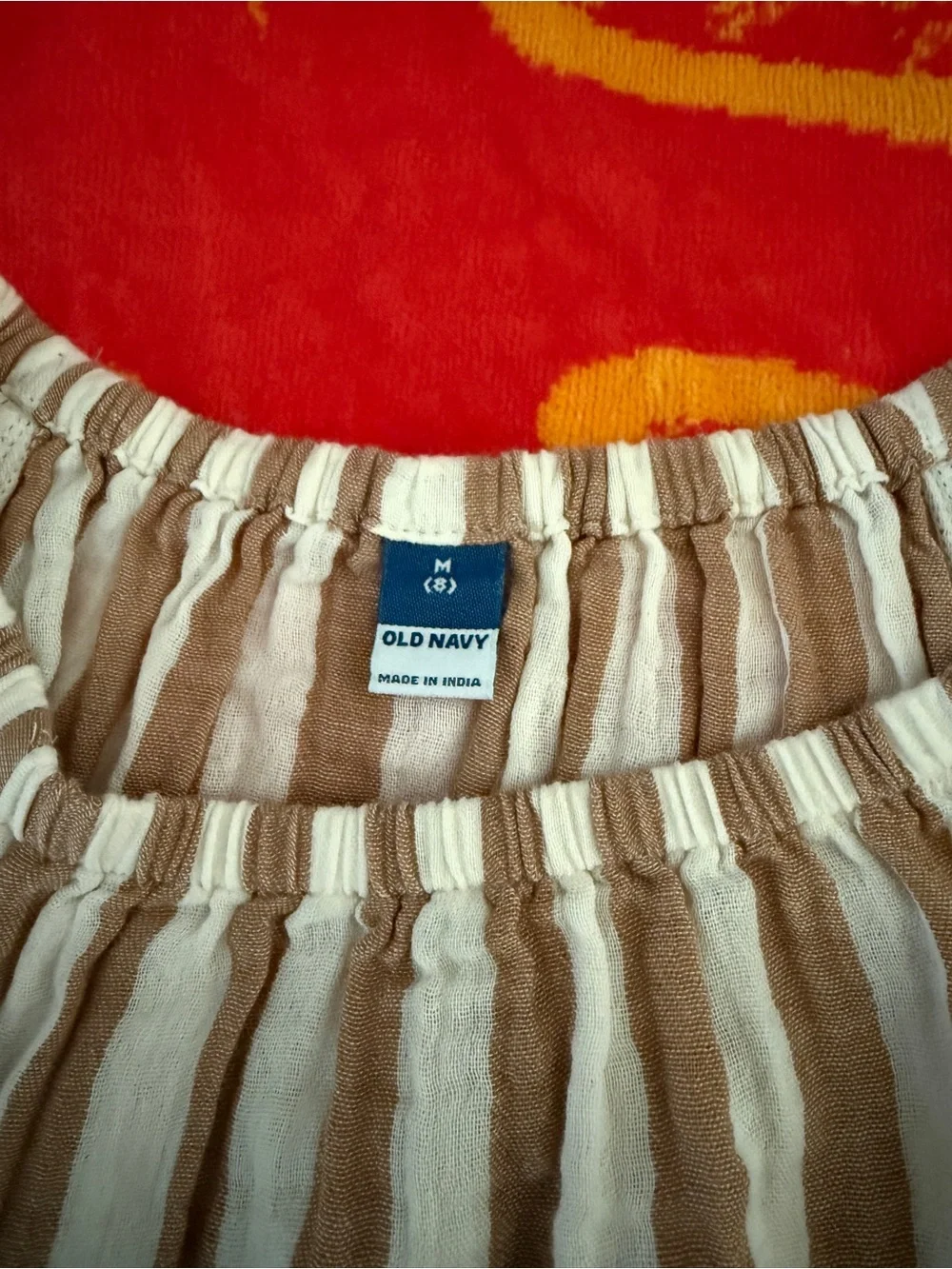 Old Navy Brown & White Striped Peasant Top